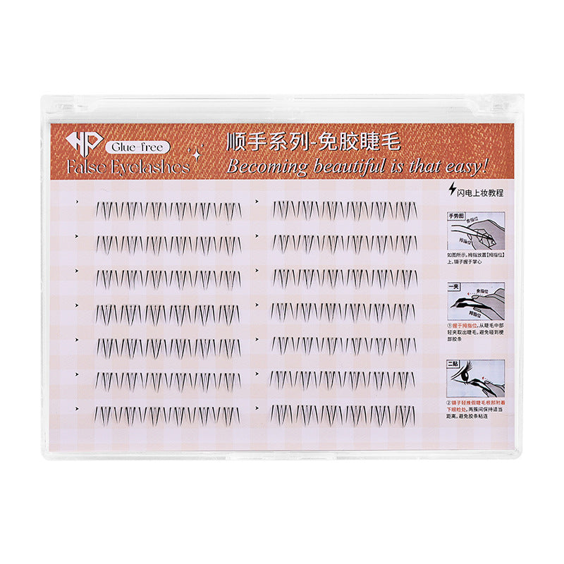 Pink and green series of easy-to-use baby curved glue-free false eyelashes, 6d small velvet flowers, fluffy light makeup, natural lower eyelashes