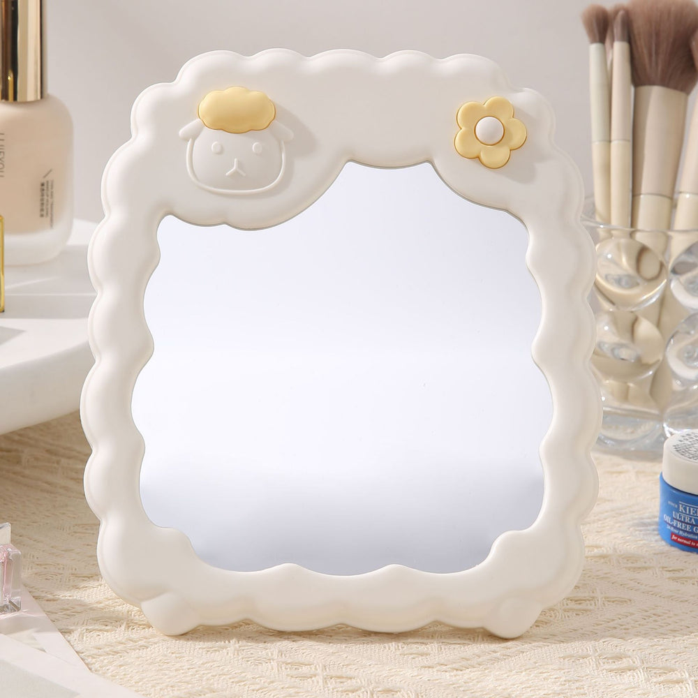Cosmetic mirror plastic folding hd student dormitory storage glass for home home cute flower casual mirror