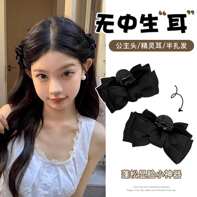 Black double-sided satinbows gripper small princess head bangs hair clip side forehead elegant half-grip hair clip