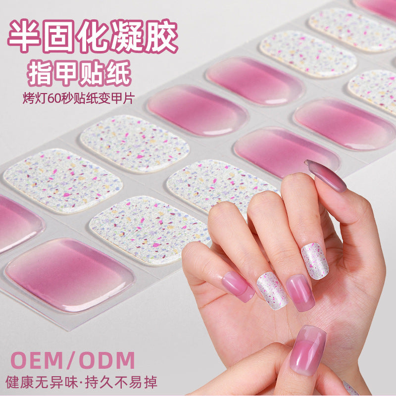 Zhengxiang cross-border new gel nail art stickers onion powder cat eye uv photo light semi-cured nail stickers personalized wholesale