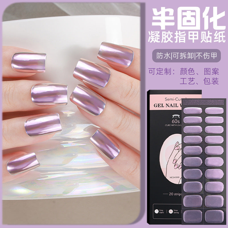 gel manicure stickers waterproof aurora color-changing mirror nail stickers foreign trade customized uv semi-cured manicure stickers