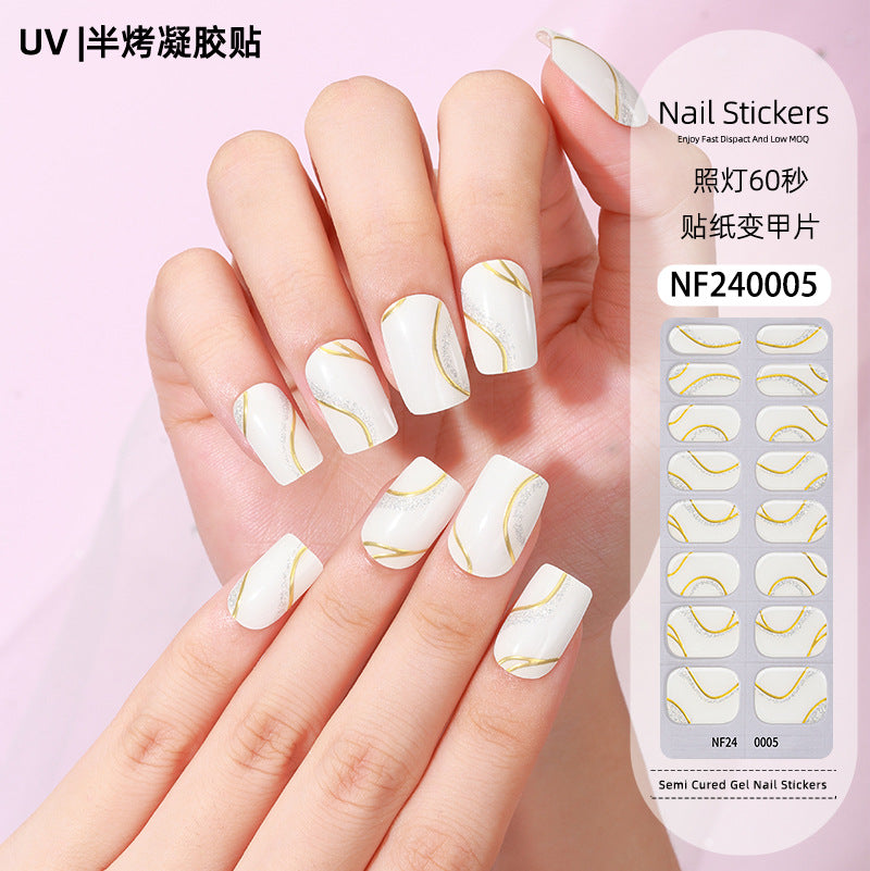 Zhengxiang custom gel nail art stickers french bronzing uv phototherapy semi-cured nail stickers ice transparent nail art stickers wholesale