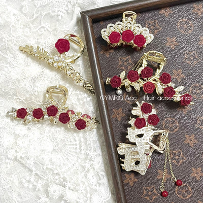 Ancient style classyelegant metal rose flower hair clip for women, back of head flower hair clip, shark clip, headwear