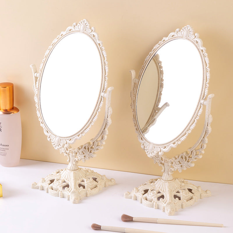 Cosmetic mirror desktop portable double-sided mirror student rotatable mirror european style plastic storage home mirror