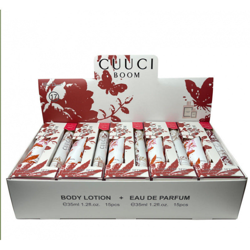 luxury perfume sample 35ml body lotion two-piece set, popular arabian women's perfume gift set