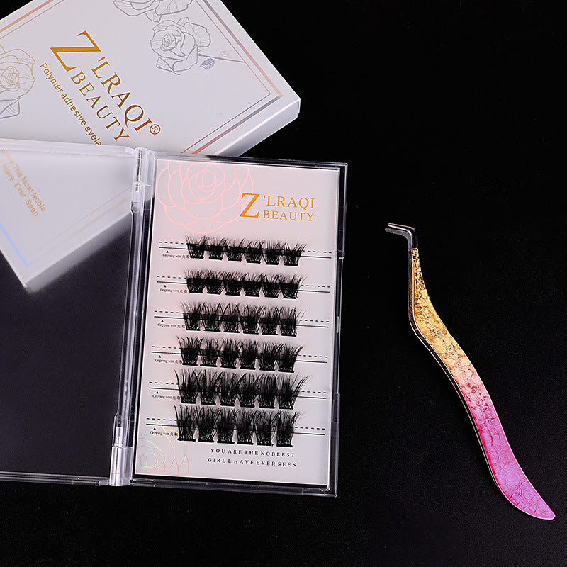 36 clusters of glue-free false eyelashes suit european and american curling self-adhesive removable thick eyelashes tweezers eyelash set