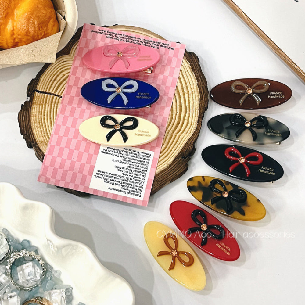K-style flash diamond bows gold label oval side clip girl heart sense of design acetic acid hairpin broken hairpin hair accessories
