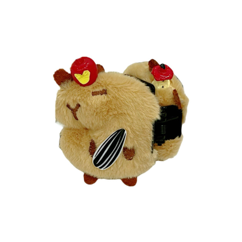 Red book same style ~ capibala cute cartoon plush capybara half grab the back of the head shark clip grab clip hair accessories for women