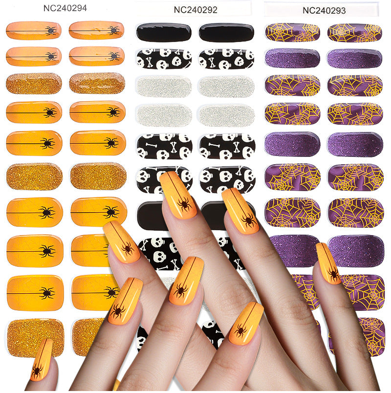 Zhengxiang cross-border halloween gel manicure stickers waterproof nail fluorescent flash luminous nail stickers oem european and american odm