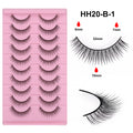 Fake eyelashes - no glue needed, 10 pairs acrylic natural simulation black stem thin stem comic eyelashes, one-piece cosplay makeup