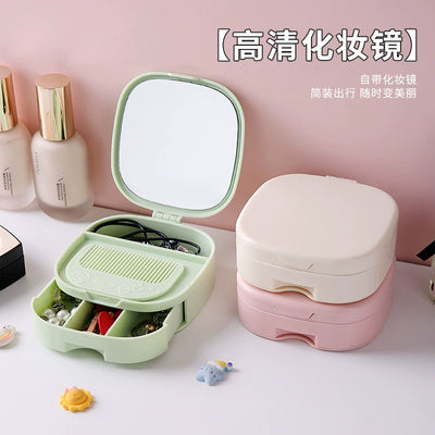 Cosmetic mirror with comb for desktop storage, desktop for home princess all-in-one student portable glass home mirror