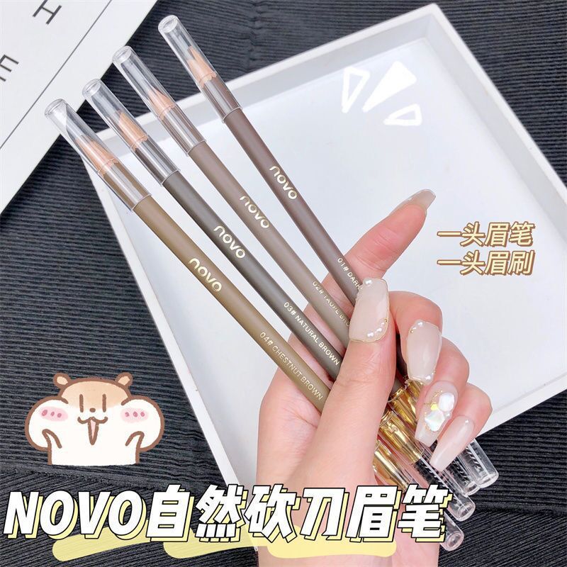 Novo wooden hard core double-ended eyebrow pencil waterproof sweatproof non-fading pencil style sharpenable duckbill flat head