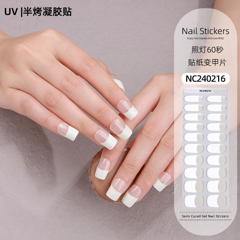 Zhengxiang personalized french gel manicure stickers uv phototherapy semi-cured gel nail stickers gel nail manicure stickers