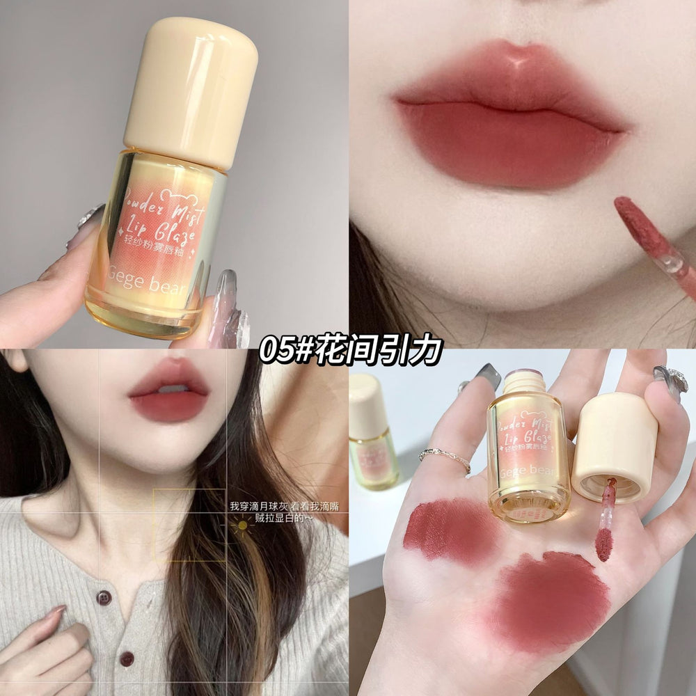 Gege bear gege bear light gauze pink mist lip glaze velvet matte matte fall and winter whitening non-stick cup lipstick