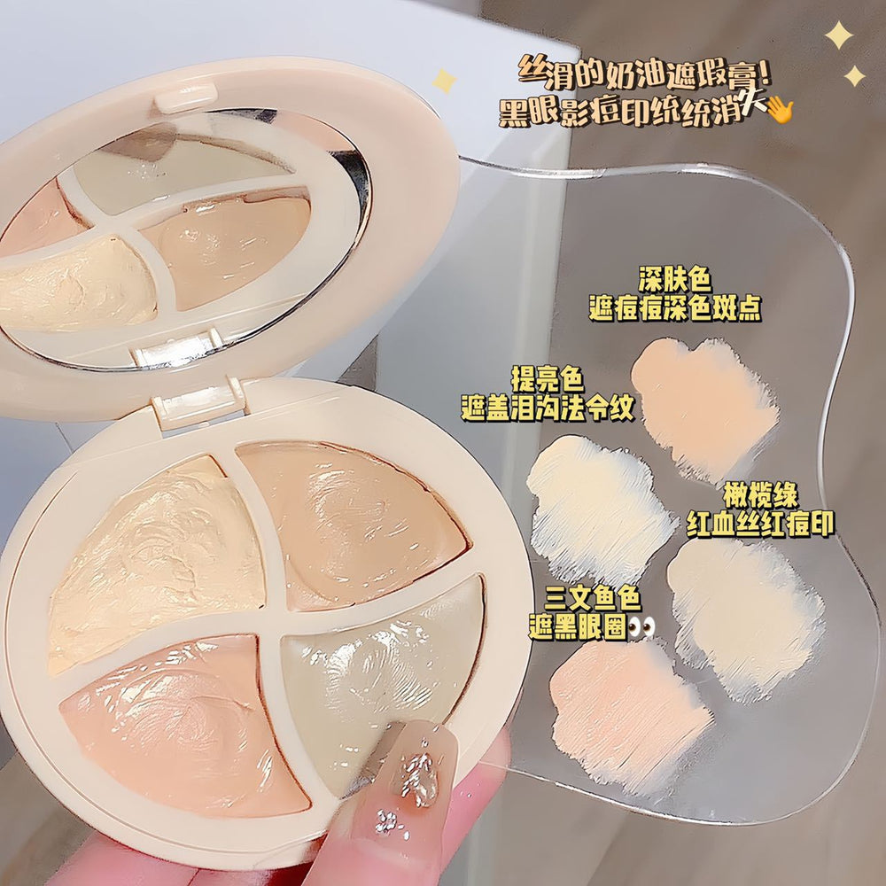 Sweet mint four-color concealer palette - covers freckles, acne scars, tear troughs, dark circles, and blemishes