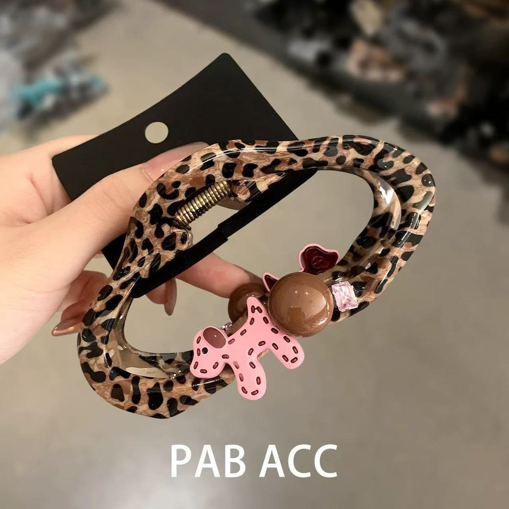 Leopard print cloud puppy gripper hair volume large shark clip new arrivalclassy bun head clip hair styling tool