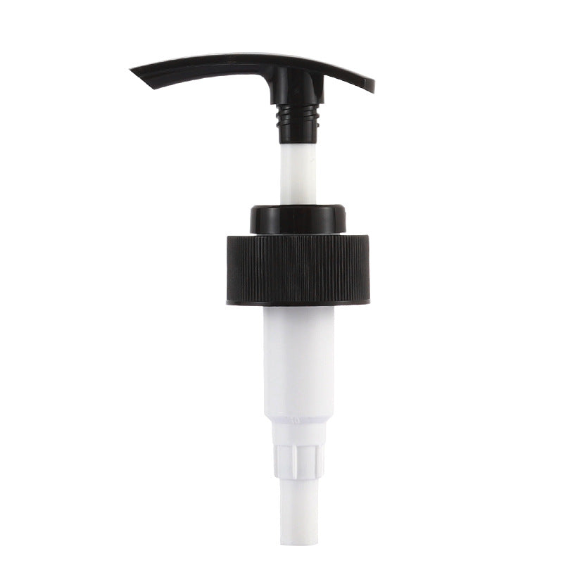Guangzhou in-stock: push-down threaded lotion pump head, long spout 32 teeth, black and white hand soap & personal care plastic pump