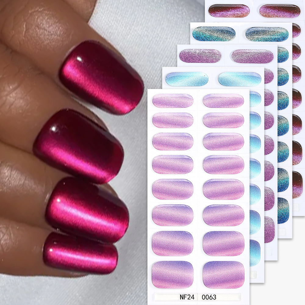 Zhengxiang custom gel nail stickers waterproof amazon cat eye onion powder uv light semi-cured nail stickers wholesale