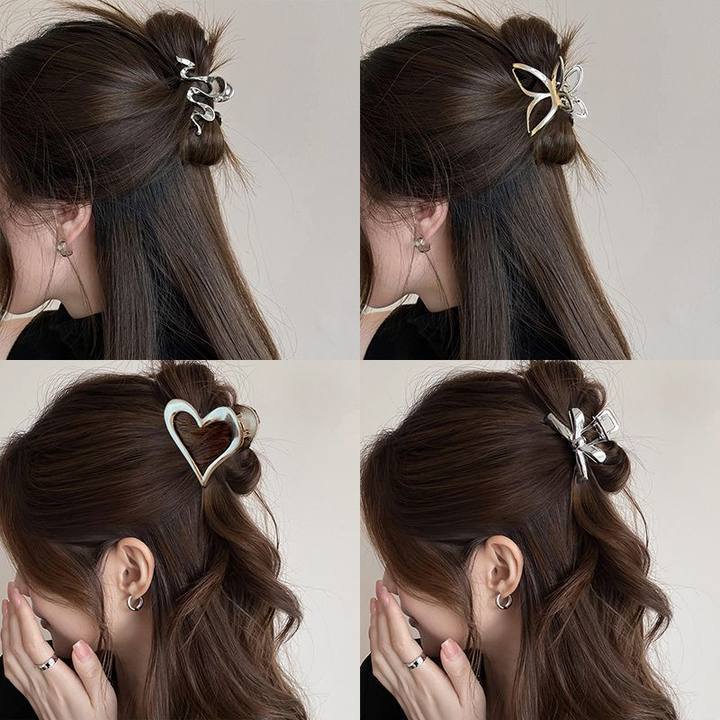 Half-tied hair cut out metal medium-sized gripper for women's high ponytail exquisite back hairpin classy elegant shark clip