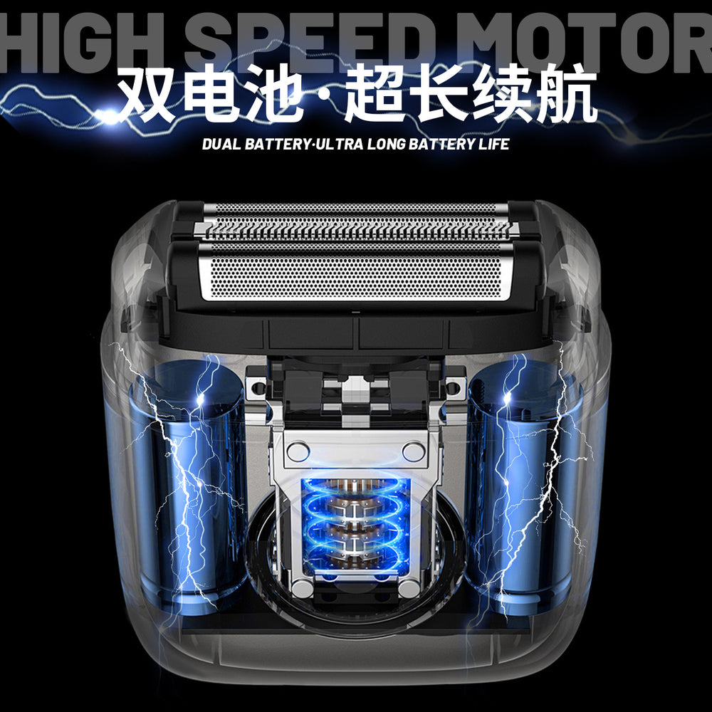 Mini reciprocating electric shaver - digital display, magnetic attachment, triple blade head, quick charge, car & home use, compact square beard trimmer