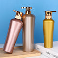 Ready-to-ship pet blow-molded dispensing bottles. gold-colored bottles for shower gel, shampoo, conditioner, lotion, and other liquids. empty plastic pump bottles