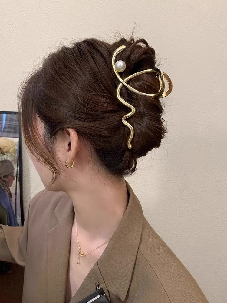 K-style cross wave pearl hairpin casualfashioneasiest for match back of head hair shark clip elegant gripper wholesale