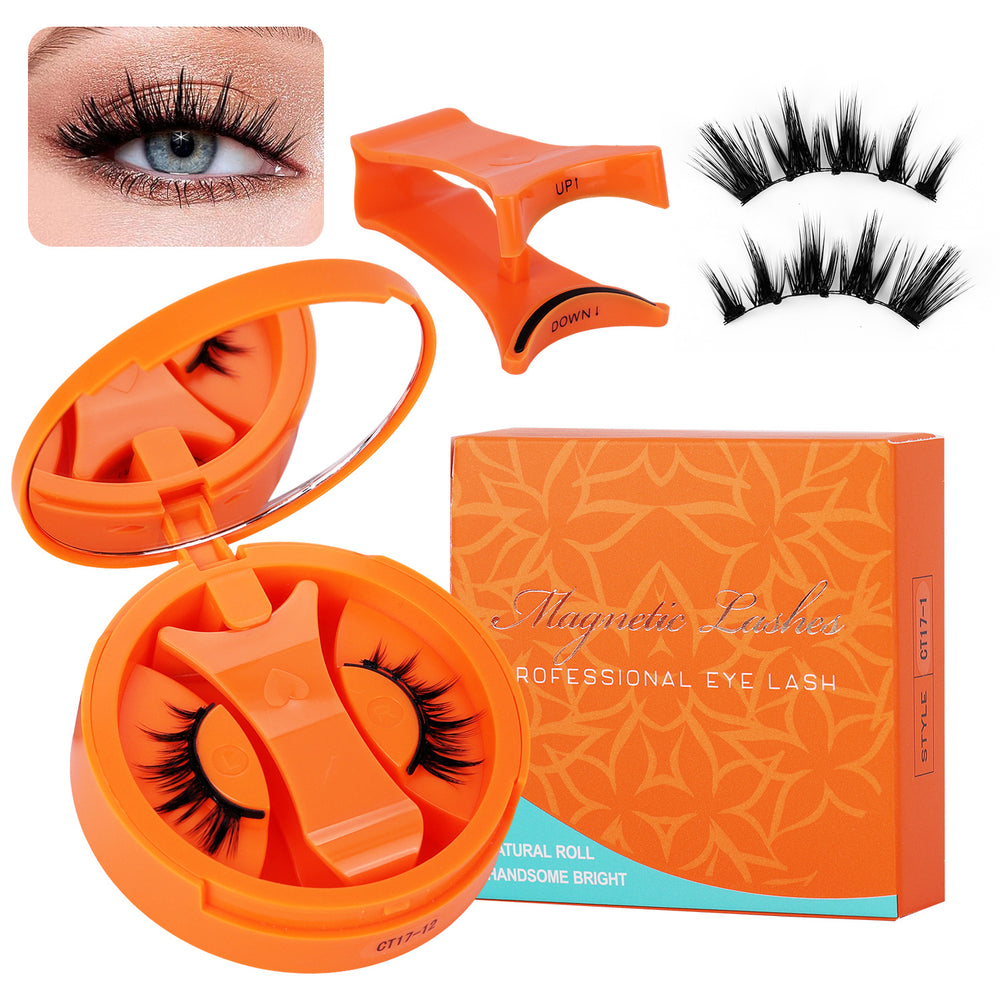 Ready-to-ship orange charm magnetic false eyelashes - all-in-one box. wholesale amazon us & european style dense, small round magnet eyelashes