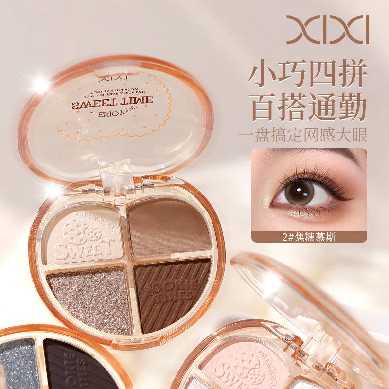 Cosmetic xixi heart's story four-color eyeshadow palette - shimmering pearls, fine glitter, highlighting, under-eye brightening, earth tones
