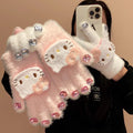 New cartoon cat diamond yarn gloves - windproof, cold-proof, warm kids' gloves - matching family plush knit finger gloves