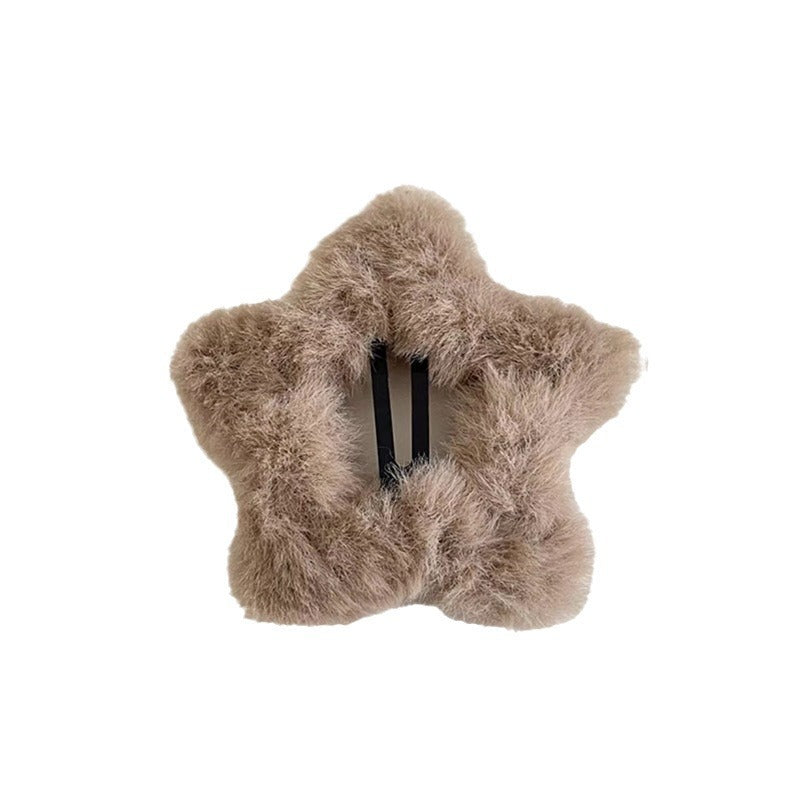 Fall and winterstuffed coffee color five-pointed star hairpin casualsweet side clip back of head broken hair bangs hairpin hair accessories