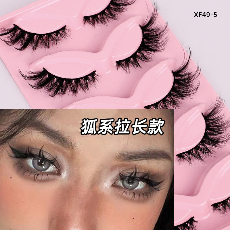 Export half-eye false eyelashes 10 pairs of cat-eye eyelashes fox style fashion black stem thick curled eyelashes one piece