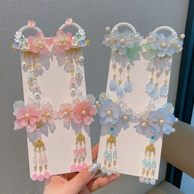 Ancient style hair accessories kidshan dynasty headwear girl ribbon hairpin chinese style costume little girl tassel step shake hairpin