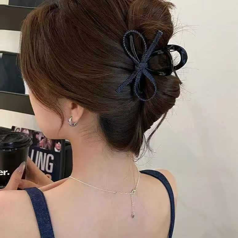 Summernew arrival denim fabric bowscasual hair clip bangs clip elegant shark clip classy hairpin for women
