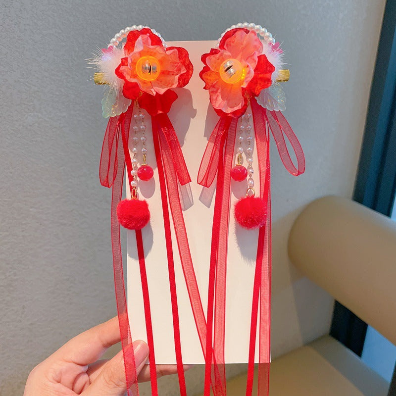 New arrival: exquisite chinese style hair accessories for little girls - ancient costume & hanfu headwear, light-up & glowing, mid-autumn festival glass hair clips (pair)