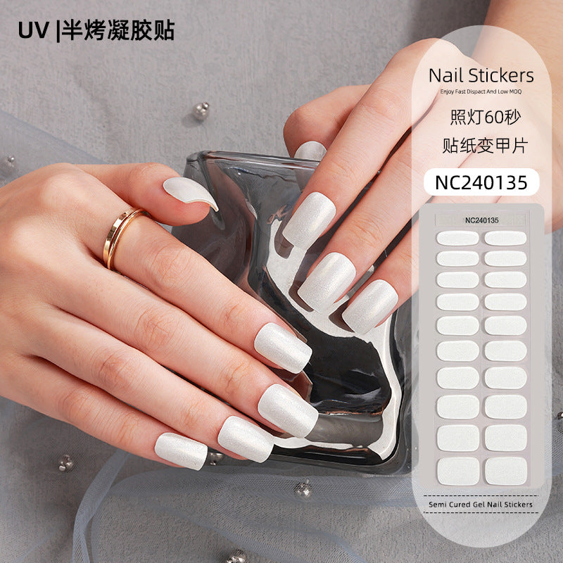 Zhengxiang custom gel nail stickers - solid color korean uv light therapy semi-cured nail stickers - waterproof cross-border wholesale