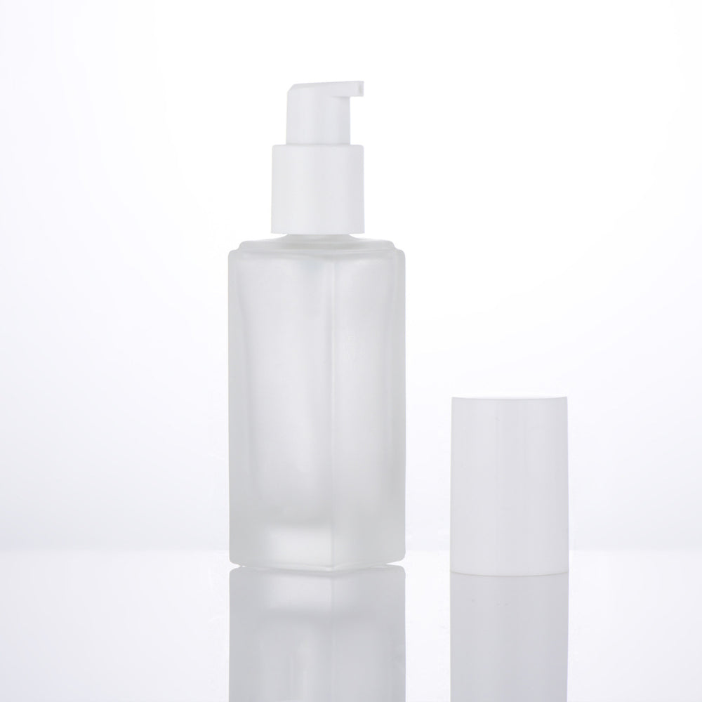 Ready-to-ship cosmetic glass bottle set packaging, including 120ml pump lotion/essential oil dispensing bottles and 50g skincare cream jars