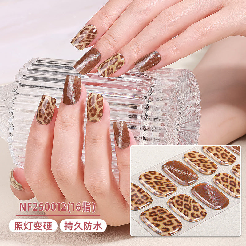 Zhengxiang custom gel nail stickers - european & american leopard print, chasing light cat eye, sparkling uv light, semi-cured nail art stickers, waterproof