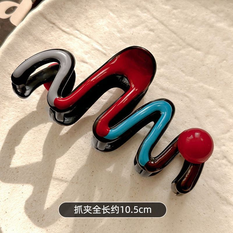 Red and blue contrast color hair clip shark clip hair clip for women's back of head wavy pearl classy clip hair accessories