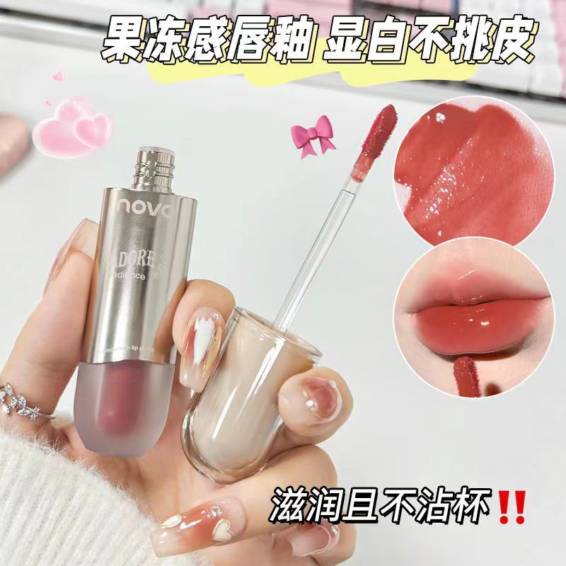 Novo qinrun translucent water gloss lip glaze, whitening pure desire style, waterproof, not easy to fade, non-stick cup