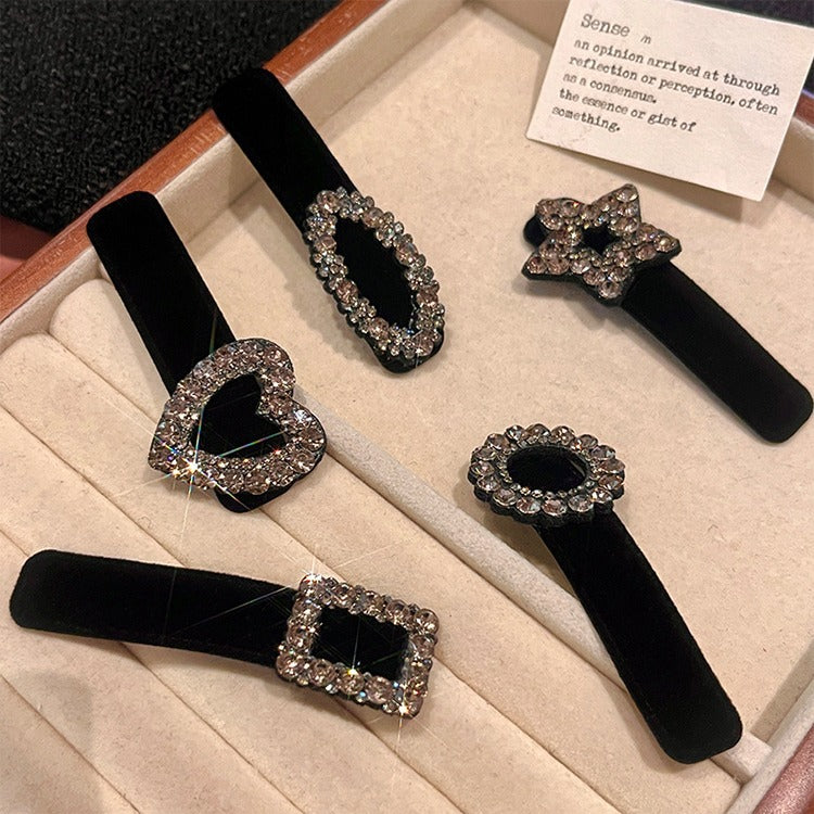 Rhinestone flocking hairpin for women, back of head broken hair bb clip, forehead side bangs clip, classy hairpin headwear autumn