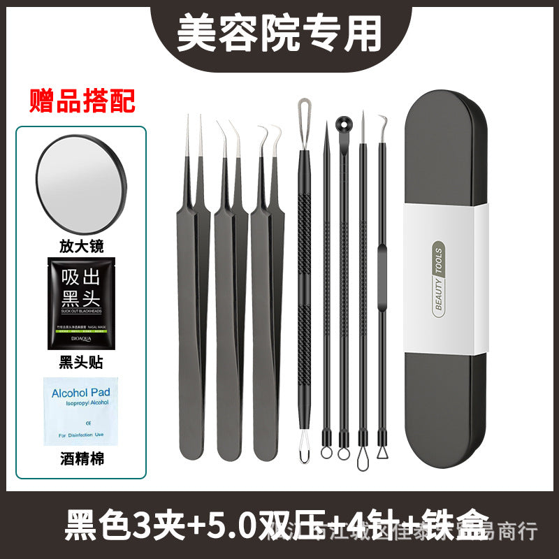 Blackhead remover kit - pimple popper, blackhead extractor, acne needle, tweezers, zit squeezer, and cleansing tools for home or salon use
