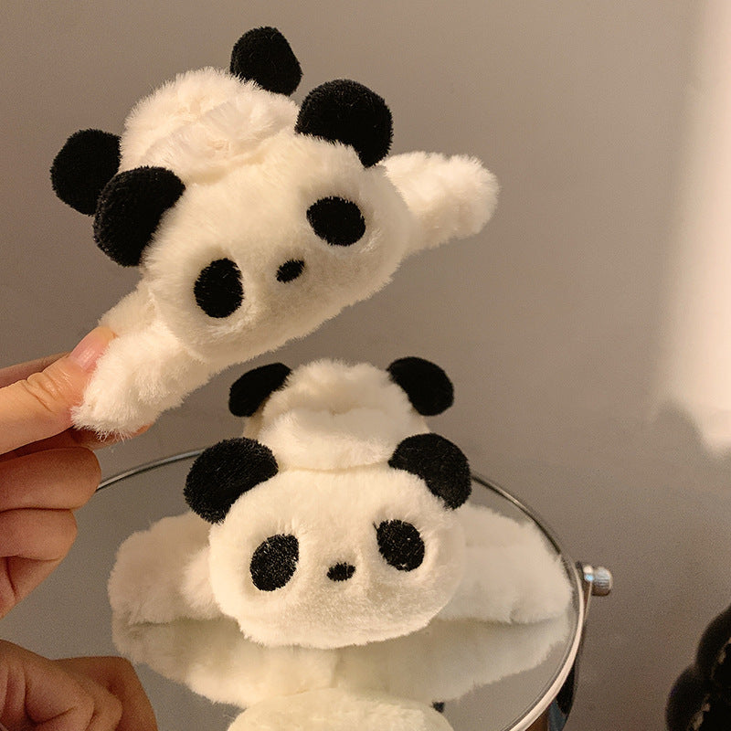 Plush claw clip - cute fluffy shark clip - autumn/winter panda hair clip - women's 2024 new back of head clip - hair accessory