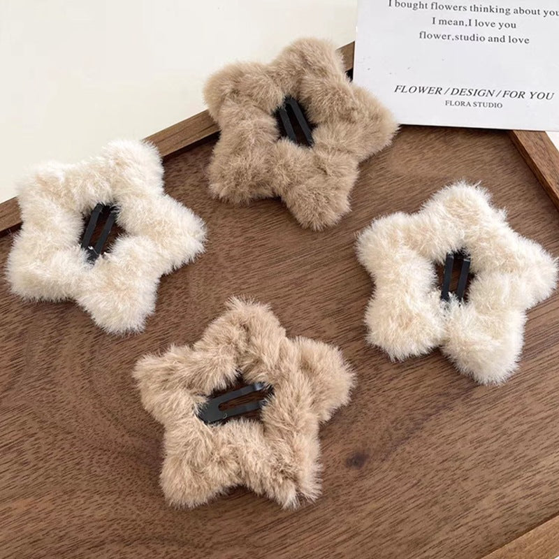 Fall and winterstuffed coffee color five-pointed star hairpin casualsweet side clip back of head broken hair bangs hairpin hair accessories