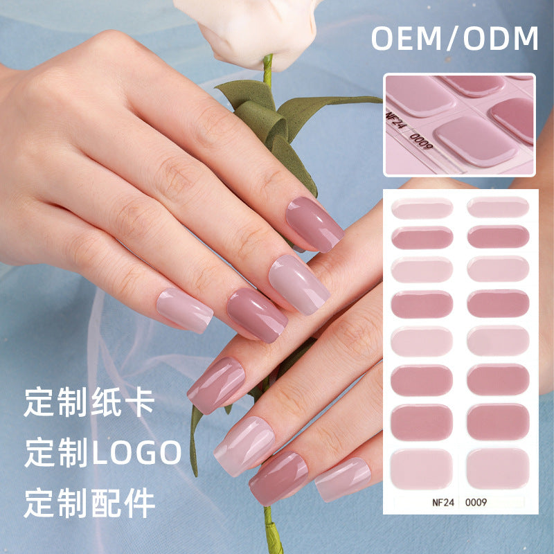 Zhengxiang custom gel nail art stickers french bronzing uv phototherapy semi-cured nail stickers ice transparent nail art stickers wholesale