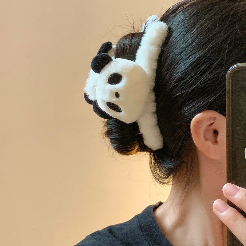 Plush claw clip - cute fluffy shark clip - autumn/winter panda hair clip - women's 2024 new back of head clip - hair accessory