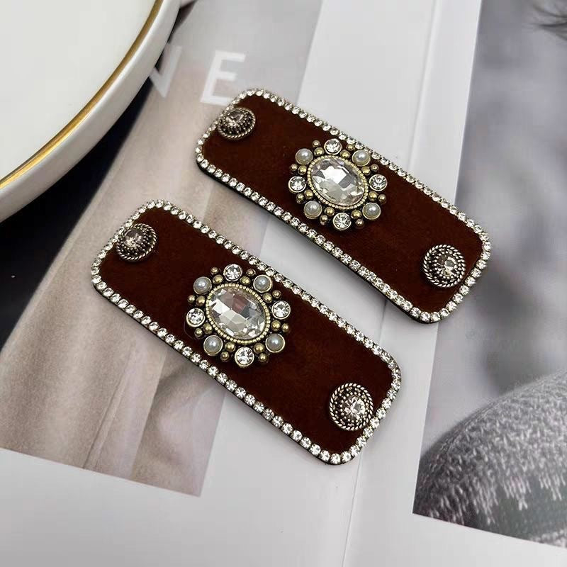 Classy diamond-encrusted flocking round hair clip classy side bangs clip retroelegant hair accessories bb clip bangs clip