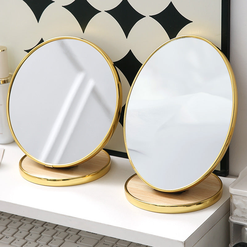 Wooden makeup mirror with metal trim - foldable, desktop, portable, home beauty, touch-up, princess style, household mirror
