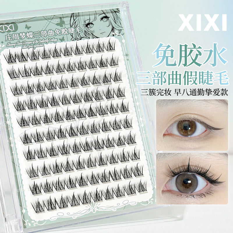 Xixi zhuangzhou mengdie trilogy glue-free fake eyelashes nature artificial single cluster segmented novice no glue required
