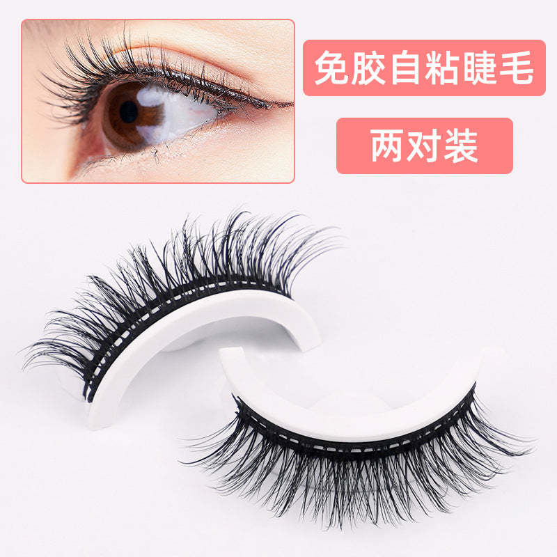 2 pairs of glue-free false eyelashes, one piece, european and american thick small round box, black stem eyelashes, temperature-sensitive self-adhesive replacement strips