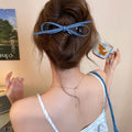 Korean minimalist denim bow claw clip for women, 2025 new style, back of head updo, high-end hair clip, shark clip hair accessory